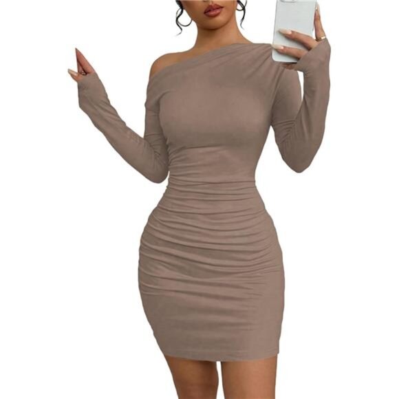 Off The Shoulder Dress for Women Brown - Picture 1 of 4